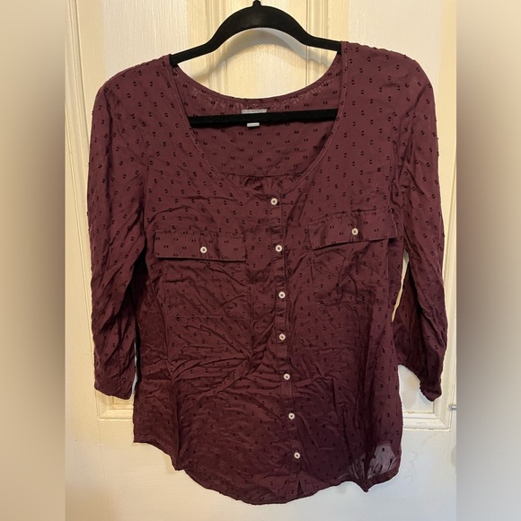 Aerie 3/4 Length Sleeve Eggplant Scoop Neck Blouse Medium - Picture 2 of 8